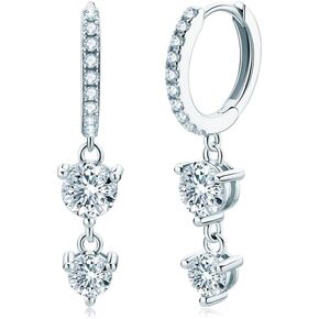 14K Gold over S925 Sterling Silver Long Tassel 0.8ct Diamond Hinged Hoop Earrings, VVS1 D-Color Drop Earrings Luxurious Gift for Anniversary
