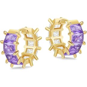 Gold Hoop Earrings for Women Trendy, 18K Gold Plated Crystal Hypoallergenic CZ Earrings Silver Huggie Small Hoops Purple Green Earrings Dainty Jewelry Gifts for Women