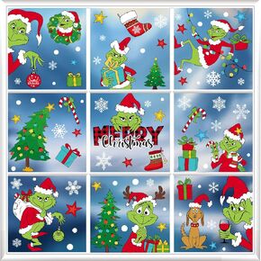Christmas Window Clings Cute Window Decals Double-Sided Christmas Cute Cartoon Snowflake Design Window Sticker Winter Xmas Window Decoration Stickers for Holiday Party 9 Sheets