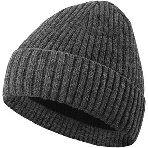 MIG4U Beanie Hat Wool Knitted Fleece Lined, Warm Soft Coral Thick Cuffed Beanie Cap, Classic Double-Layers Winter Hat