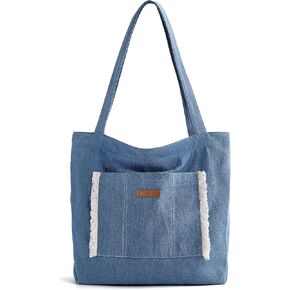BAGSMART Tote Bag for Women with Zipper Casual Lightweight Shoulder Handbag Denim Purse for Work Travel Shopping