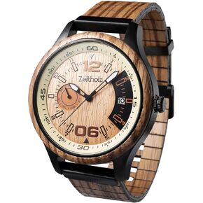 Zeitholz Wooden Watch for Men - Frohnau Model, Handcrafted from 100% Natural Zebrawood with Quartz Movement - Lightweight Analog Wood Grain Watch for Him - Adjustable Band Fits Any Wrist