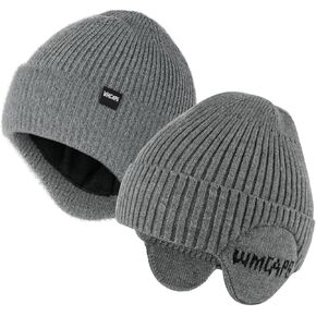 Wmcaps Winter Fleece Line Beanie with Earflap for Men Women, Outdoor Warm Thermal Knitted Hat Stocking Caps