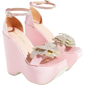 Sparkl Fairy Couture Women’s High Chunky Sole Open Toe Block Heels Ankle Strap Gabriella Platform Pink