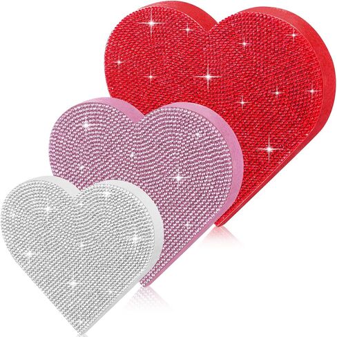 Queekay Set of 3 Rhinestone Valentine's Day Heart Wooden Sign Glitter Heart Shape Decorations Valentines Centerpiece Freestanding Love Table Decoration for Wedding Anniversary Party (Cute Style) in Kuwait