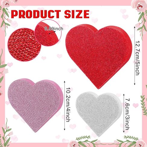 Queekay Set of 3 Rhinestone Valentine's Day Heart Wooden Sign Glitter Heart Shape Decorations Valentines Centerpiece Freestanding Love Table Decoration for Wedding Anniversary Party (Cute Style) in Kuwait