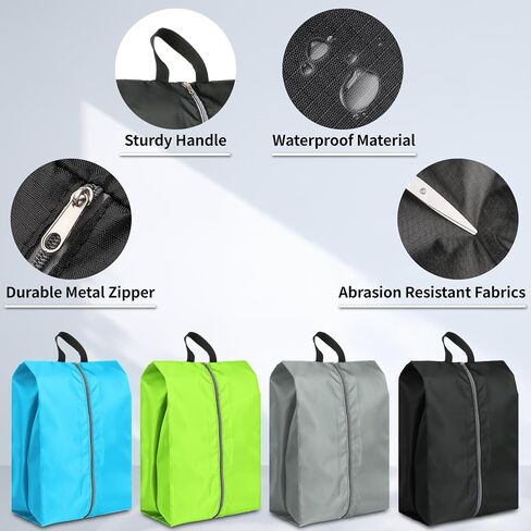 Shoe Bags for Travel Set of 4, Waterproof Oxford Travel Shoe Bags for Packing, Travel Essentials, Large Portable Travel Shoe Storage Bag with Zipper for Women and Men in Saudi Arabia