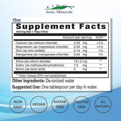 Eidon Mineral Bone Support Liquid Supplement - Ionic Trace Mineral Drops to add to Water for Bone Health, Calcium, Magnesium, Zinc, Manganese, Silica, Sulfur, Boron, Bioavailable - 18 oz in Kuwait