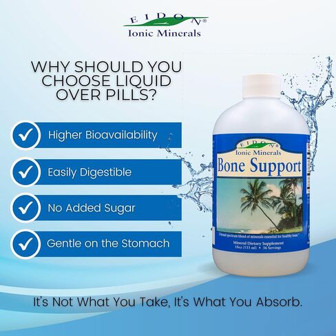 Eidon Mineral Bone Support Liquid Supplement - Ionic Trace Mineral Drops to add to Water for Bone Health, Calcium, Magnesium, Zinc, Manganese, Silica, Sulfur, Boron, Bioavailable - 18 oz in Kuwait