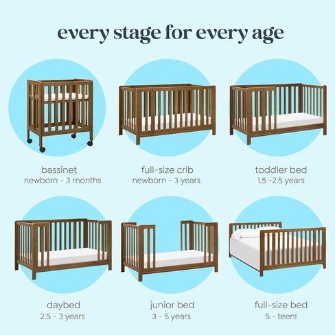 Carter's by daVinci Colby Grow 6-in-1 Convertible Bassinet to Crib in Walnut, GREENGUARD Gold Certified, Removable Wheels in Kuwait