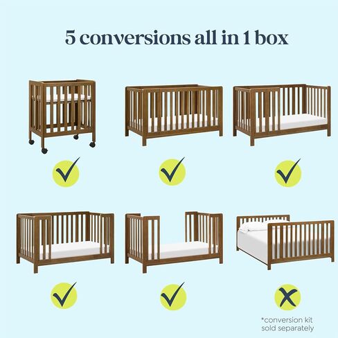 Carter's by daVinci Colby Grow 6-in-1 Convertible Bassinet to Crib in Walnut, GREENGUARD Gold Certified, Removable Wheels in Kuwait