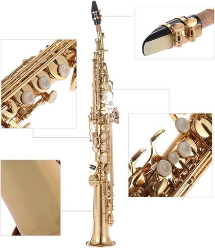 Btuty Brass Straight Soprano Sax Saxophone Bb B Flat Woodwind Instrument for Beginner Professional Natural Shell Key Soprano Saxophone with Carrying Case Gloves Cleaning Cloth Straps Cleaning Rod in Kuwait