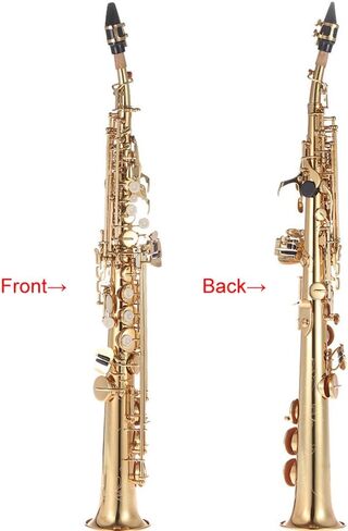 Btuty Brass Straight Soprano Sax Saxophone Bb B Flat Woodwind Instrument for Beginner Professional Natural Shell Key Soprano Saxophone with Carrying Case Gloves Cleaning Cloth Straps Cleaning Rod in Kuwait