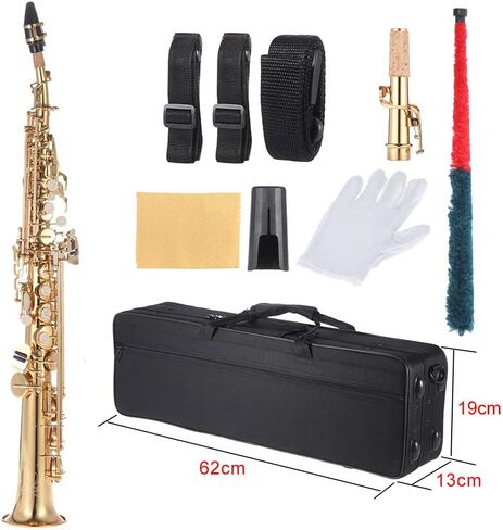 Btuty Brass Straight Soprano Sax Saxophone Bb B Flat Woodwind Instrument for Beginner Professional Natural Shell Key Soprano Saxophone with Carrying Case Gloves Cleaning Cloth Straps Cleaning Rod in Kuwait