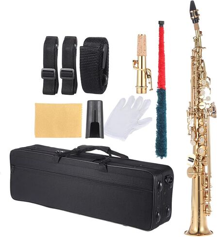 Btuty Brass Straight Soprano Sax Saxophone Bb B Flat Woodwind Instrument for Beginner Professional Natural Shell Key Soprano Saxophone with Carrying Case Gloves Cleaning Cloth Straps Cleaning Rod in Kuwait