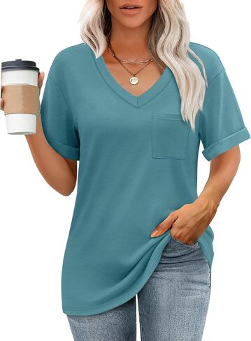 WIHOLL Womens T Shirts V-Neck Short Sleeve Summer Tops Casual Basic Tees 2025 Trendy in Saudi Arabia