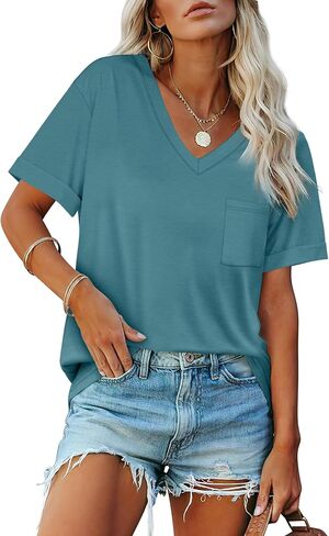 WIHOLL Womens T Shirts V-Neck Short Sleeve Summer Tops Casual Basic Tees 2025 Trendy in Saudi Arabia