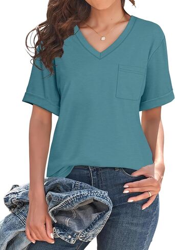 WIHOLL Womens T Shirts V-Neck Short Sleeve Summer Tops Casual Basic Tees 2025 Trendy in Saudi Arabia