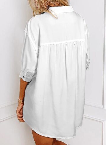 Astylish المرأة 2025 قميص دينيم الصيف المتضخم قصيرة الأكمام الخامس الرقبة زر أسفل شامبراي بلوزة مع جيب in Kuwait