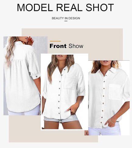 Astylish المرأة 2025 قميص دينيم الصيف المتضخم قصيرة الأكمام الخامس الرقبة زر أسفل شامبراي بلوزة مع جيب in Kuwait