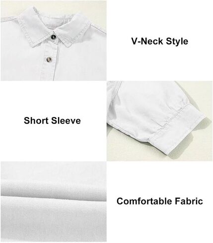 Astylish المرأة 2025 قميص دينيم الصيف المتضخم قصيرة الأكمام الخامس الرقبة زر أسفل شامبراي بلوزة مع جيب in Kuwait