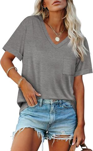 WIHOLL Womens T Shirts V-Neck Short Sleeve Summer Tops Casual Basic Tees 2025 Trendy in Saudi Arabia