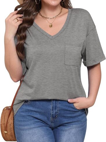 WIHOLL Womens T Shirts V-Neck Short Sleeve Summer Tops Casual Basic Tees 2025 Trendy in Saudi Arabia