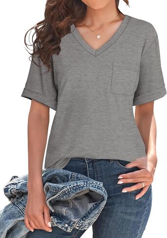 WIHOLL Womens T Shirts V-Neck Short Sleeve Summer Tops Casual Basic Tees 2025 Trendy in Saudi Arabia