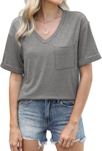 WIHOLL Womens T Shirts V-Neck Short Sleeve Summer Tops Casual Basic Tees 2025 Trendy in Saudi Arabia