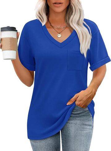 WIHOLL Womens T Shirts V-Neck Short Sleeve Summer Tops Casual Basic Tees 2025 Trendy in Saudi Arabia