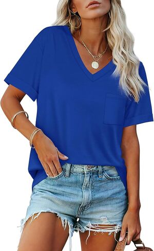 WIHOLL Womens T Shirts V-Neck Short Sleeve Summer Tops Casual Basic Tees 2025 Trendy in Saudi Arabia