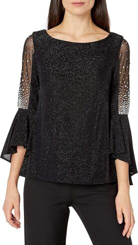 Alex Evenings Women's Metallic Knit Blouse, Formal Dress Shirt (Petite and Regular Sizes) in Kuwait