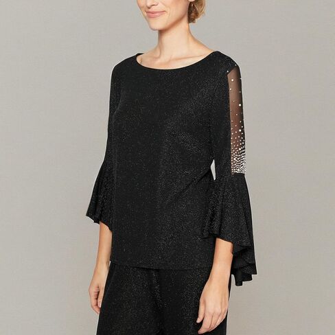 Alex Evenings Women's Metallic Knit Blouse, Formal Dress Shirt (Petite and Regular Sizes) in Kuwait
