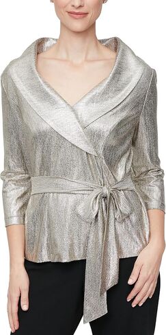 Alex Evenings Women's Metallic Knit Blouse, Formal Dress Shirt (Petite and Regular Sizes) in Kuwait