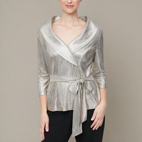 Alex Evenings Women's Metallic Knit Blouse, Formal Dress Shirt (Petite and Regular Sizes) in Kuwait