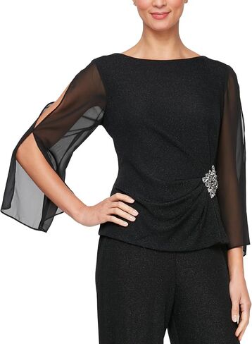 Alex Evenings Women's Metallic Knit Blouse, Formal Dress Shirt (Petite and Regular Sizes) in Kuwait