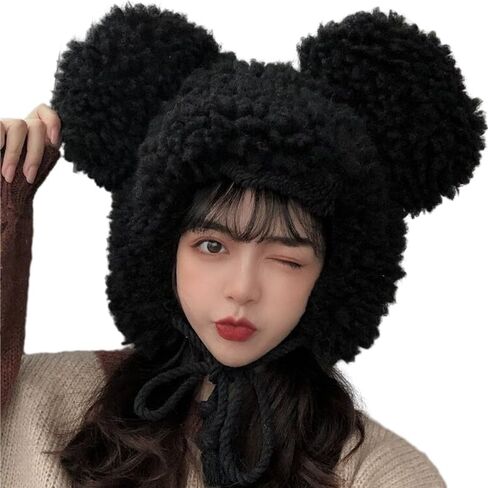 Fuzzy Bear Beanie Hat Faux Fur Trapper Cap Windproof Thermal Ushanka Plush Trooper Hat Winter Warm Sherpa Peruvian Cap Women in Saudi Arabia