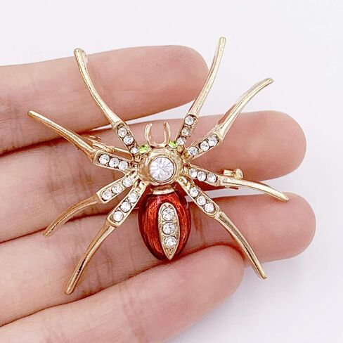 SELOVO Halloween Fashion Red Enamel Spider Brooch Pin ذهبي اللون كريستال شفاف in Kuwait