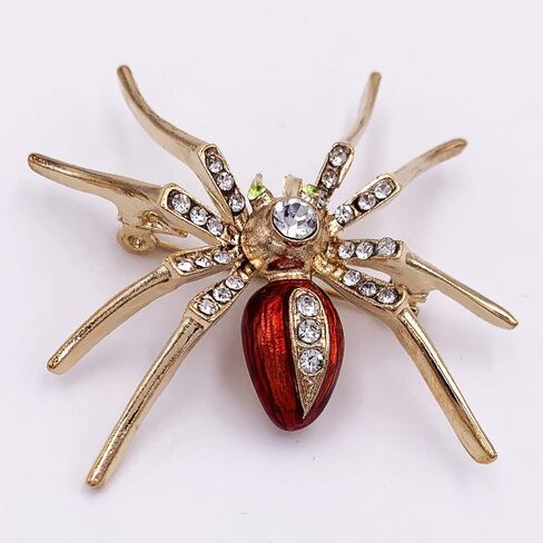 SELOVO Halloween Fashion Red Enamel Spider Brooch Pin ذهبي اللون كريستال شفاف in Kuwait