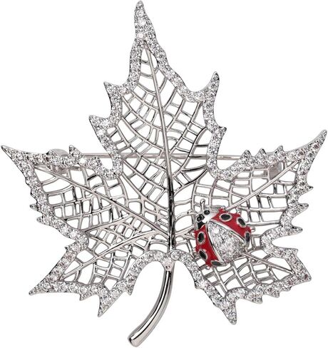 YACQ Women's Ladybug on Fall Leaf Pin Brooch - CZ & Enamel Fall Jewelry - Ultra Light - 2 x 1-3/4 Inches - Scarf Holders - Perfect for Blouse Jacket Coat Handbag in Saudi Arabia