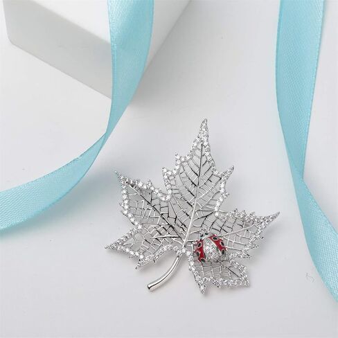 YACQ Women's Ladybug on Fall Leaf Pin Brooch - CZ & Enamel Fall Jewelry - Ultra Light - 2 x 1-3/4 Inches - Scarf Holders - Perfect for Blouse Jacket Coat Handbag in Saudi Arabia