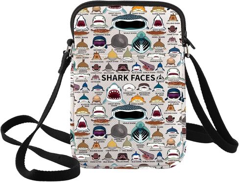BWWKTOP Shark Face Canvas Messenger حقائب كتف لمحبي القرش، هدايا القرش، محفظة كروس بضائع القرش in Kuwait
