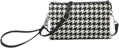 JEN & CO. Riley Houndstooth Crossbody - حقيبة نسائية من الجلد النباتي، حاملات بطاقات، جيوب منزلقة، محفظة معصم، حقيبة يد in Kuwait
