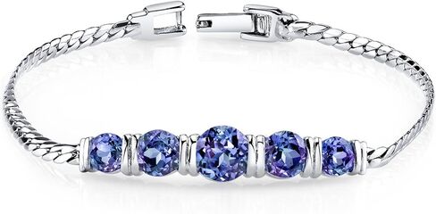 سوار PEORA مقلد من 5 أحجار من الكسندريت للنساء من الفضة الإسترلينية 925، متغير اللون 5 قيراط إجمالي الشكل الدائري، طول 7 1/4 بوصة، مجوهرات ألكسندريت متغيرة اللون، حجر بخت شهر يونيو in Kuwait