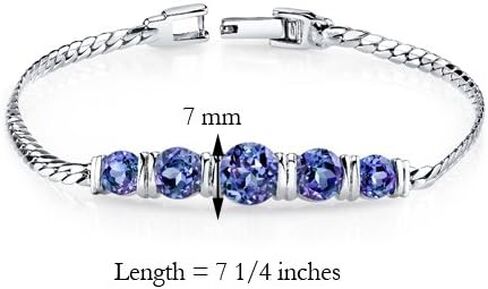 سوار PEORA مقلد من 5 أحجار من الكسندريت للنساء من الفضة الإسترلينية 925، متغير اللون 5 قيراط إجمالي الشكل الدائري، طول 7 1/4 بوصة، مجوهرات ألكسندريت متغيرة اللون، حجر بخت شهر يونيو in Kuwait