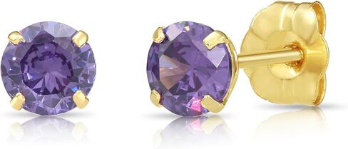 14k Yellow Gold 5MM Simulated Birthstone Stud Earrings with Butterfly Push backings, Available in 12 colors in Kuwait