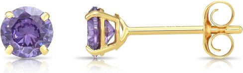 14k Yellow Gold 5MM Simulated Birthstone Stud Earrings with Butterfly Push backings, Available in 12 colors in Kuwait