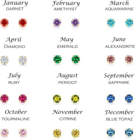 14k Yellow Gold 5MM Simulated Birthstone Stud Earrings with Butterfly Push backings, Available in 12 colors in Kuwait