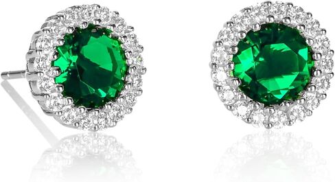 925 Sterling Silver Halo Earrings for Women with White, Green, Blue, or Red Cubic Zirconia Stones, Classic Halo Earrings for Women in Silver, Gold or Rose Gold, Jewelry for Women in Kuwait