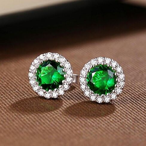 925 Sterling Silver Halo Earrings for Women with White, Green, Blue, or Red Cubic Zirconia Stones, Classic Halo Earrings for Women in Silver, Gold or Rose Gold, Jewelry for Women in Kuwait